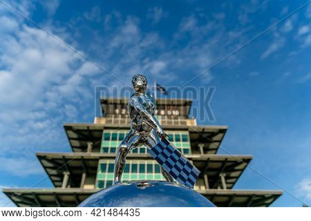 May 20, 2021 - Indianapolis, Indiana, USA: The Borg Warner Trophy sits in front of the Pagoda as the Indianapolis Motor Speedway plays host to the 105th Running Of The Indianapolis 500 