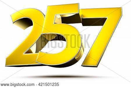 257 Gold 3D Illustration On White Background With Clipping Path.