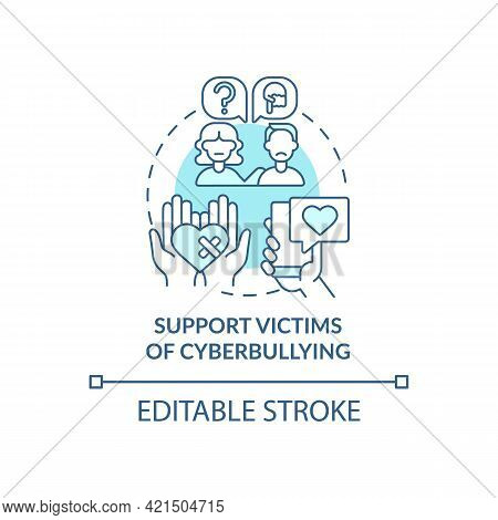 Supporting Cyberbullying Victims Concept Icon. Cyberbullying Prevention Idea Thin Line Illustration.