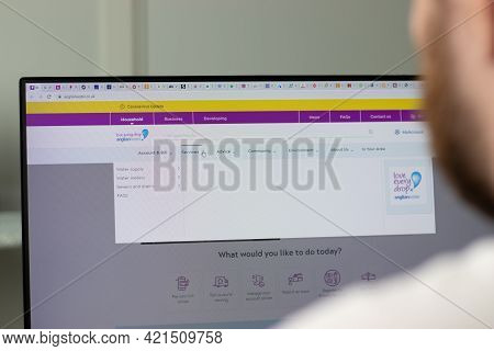 New York, Usa - 1 May 2021: Anglian Water Company Website On Screen, Illustrative Editorial