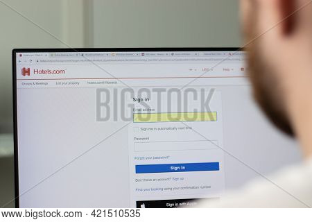 New York, Usa - 1 May 2021: Hotels.com Company Website On Screen, Illustrative Editorial