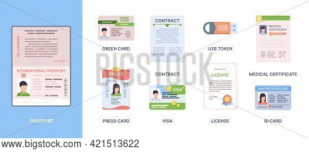Legal Id Passport. Personal Documents Credit Or Debit Cards Immigration Information Stickers Persona
