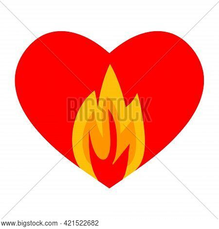 Burning Heart Flaming Heart On A White Background Concept Of The Feeling Of Love