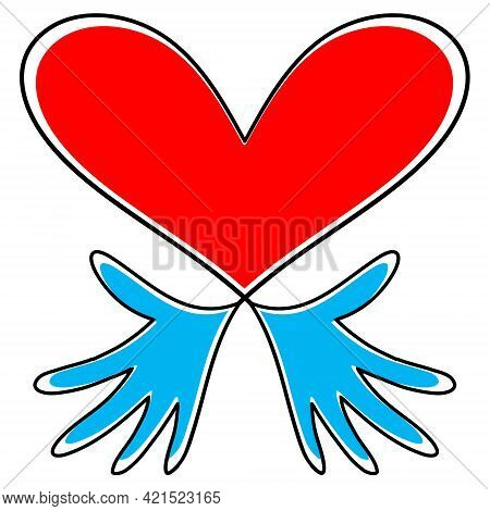 Hands Hugging Heart. Voluntary Symbol Isolated On White Background. World Heart Day.