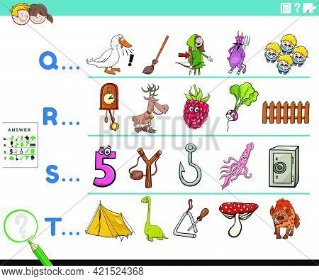 Cartoon Illustration Of Finding Pictures Starting With Referred Letter Educational Task Worksheet Fo