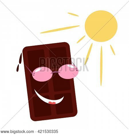 Hot Milk Chocolate. Cheerful Chocolate Bar Under The Sun. Cartoon Chocolate Bar. Chocolate Bar.