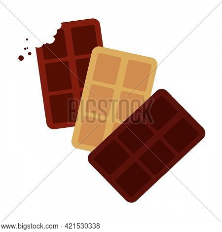 Hree Types Of Chocolate. Chocolate Bar. Milk, White, Bitter Chocolate. Isolated.