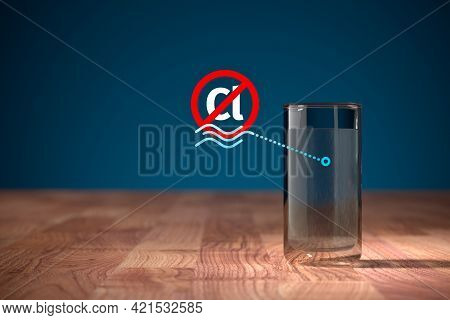 Uncontaminated Drinking Water By Chlorine After Filtration Concept. Water In Drinking Glass And Symb