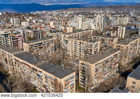 Panorama Of A Densely Populated City. Tbilisi City Landscape From Above