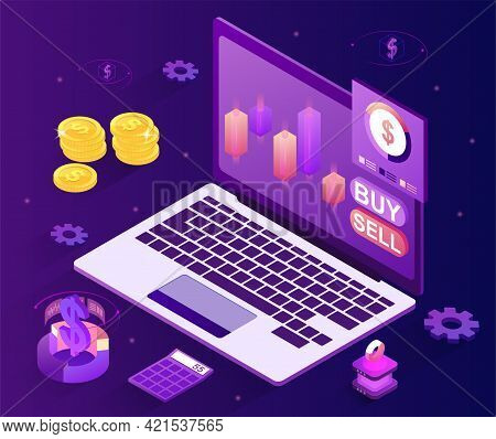 Financial Market Business With Graph Chart Analysis. Forecast Price Changes. Flat Abstract Metaphor 