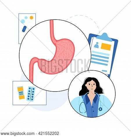 Stomach Logo For Clinic. Medical Appointment With A Doctor Gastroenterologist. Human Internal Organs