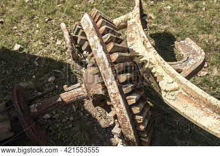Antique Cogwheel, Cogwheel With Wooden Teeth. Field Technology Technologies Of The Early Times Of Th