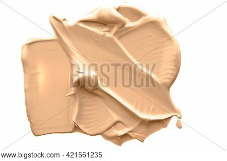 Beige Beauty Cosmetic Texture Isolated On White Background, Smudged Makeup Emulsion Cream Smear Or F