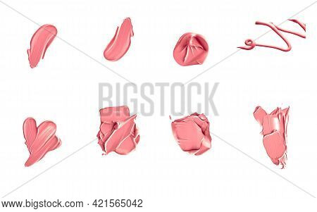 Coral Beauty Cosmetic Texture Isolated On White Background, Smudged Makeup Emulsion Cream Smear Or F
