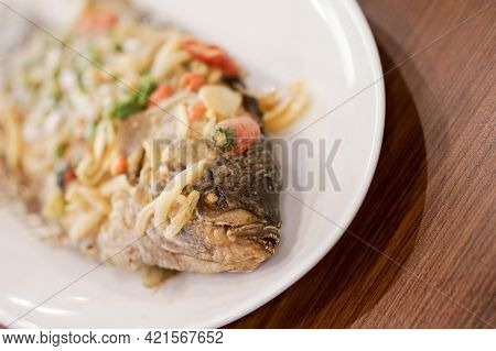 Spicy Gourami Fish Salted Egg, Asian Dish Cuisine Culinary