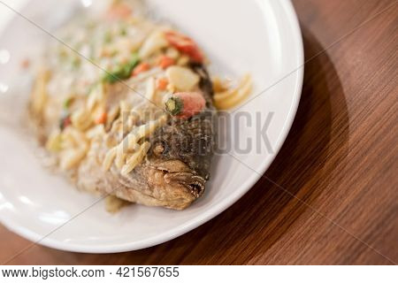 Spicy Gourami Fish Salted Egg, Asian Dish Cuisine Culinary