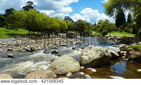 View At Confluence Of Two Mountain Rivers Tomebamba And Yanuncay At The Valley Of Cuenca City In The