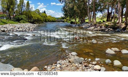 View At Confluence Of Two Mountain Rivers Tomebamba And Yanuncay At The Valley Of Cuenca City In The