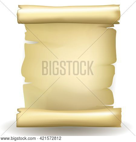 Ancient Vector Blank Aged Worn Paper Scroll With Yellowed Coloring And Ragged Torn Edges On A White 