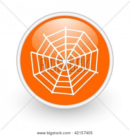 icono de brillante web Spider web círculo naranja sobre fondo blanco