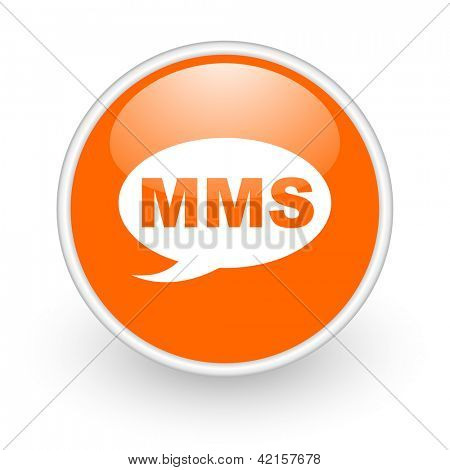 ไอคอนเว็บมันกลมสีส้ม mms บนพื้นหลังสีขาว