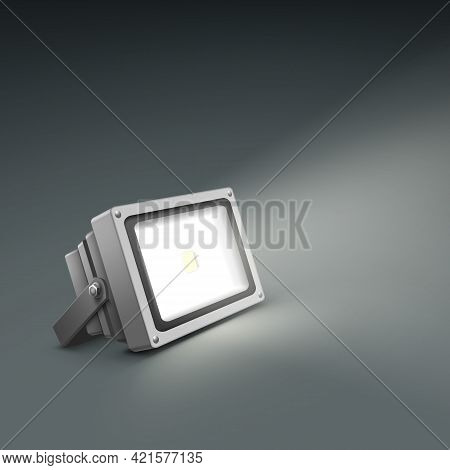 Vector Floor Illuminated Spotlight Close Up Side View Isolated On Dark Grey Background