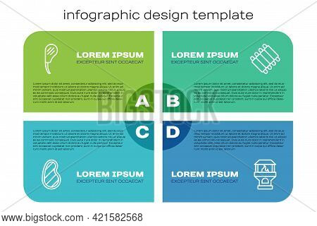 Set Line Steak Meat, Rib Eye Steak, Brick Stove And Grilled Pork Bbq Ribs. Business Infographic Temp