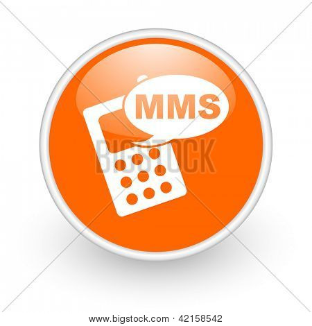 ไอคอนเว็บมันกลมสีส้ม mms บนพื้นหลังสีขาว