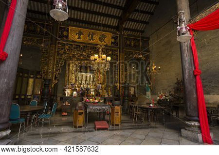 Penang, Malaysia - February 13,2019 : The Ancestral Hall Of Pinang Peranakan Mansion In Penang, Mala