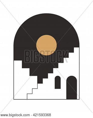 Moroccan Stairs, Arch, Walls, Arc Vector Icon. Architecture Elements Boho