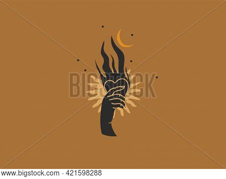 Hand Drawn Vector Abstract Stock Flat Graphic Illustration Line Art With Logo Elements, Magic Sun, C