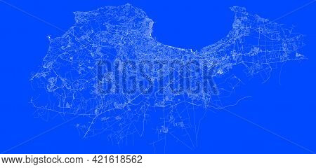 Blueprint Of Alger City Of Algeria, One Color Map, Color Change, Artprint