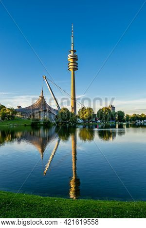 Munich, Germany - Jul 27, 2020: Stadium Of The Olympiapark In Munich, Germany, Is An Olympic Park Wh