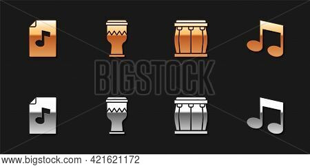 Set Music Book With Note, Drum, And Tone Icon. Vector