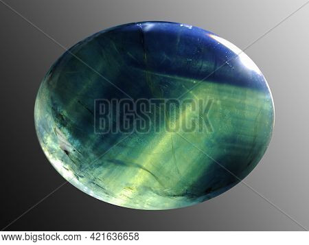 Oval Natural Star Sapphire Cabochon Gemstone Closu Up Front Photo. Look Inside Massive Crystal Of St