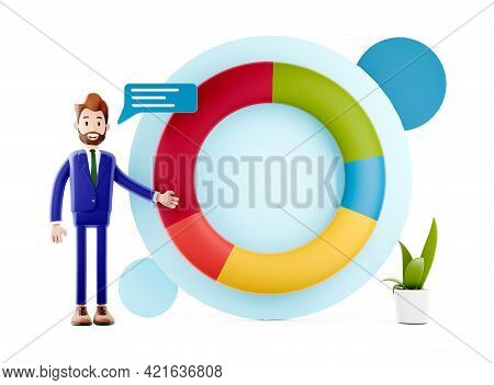 Businessman With Infographics Presentation Or Discussion Of New Project And Performance Indicators. 