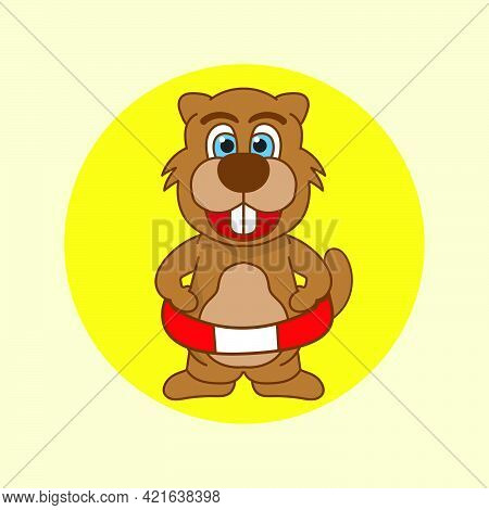 Cartoon Mascot Illustration Of An Beaver Or Otter Character Tire Swimming On The Beach