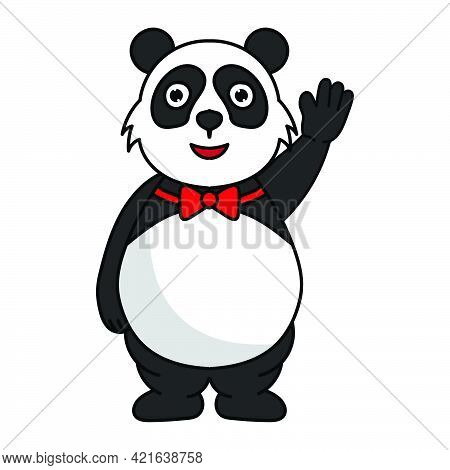 Fat Panda Mascot Cartoon Character Illustration Raises His Hand Bye Bye