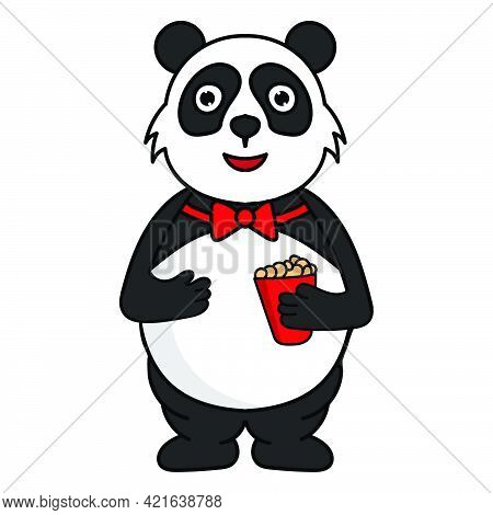 Cute Fat Panda Mascot Cartoon Character Illustration Eating Peanut Snacks