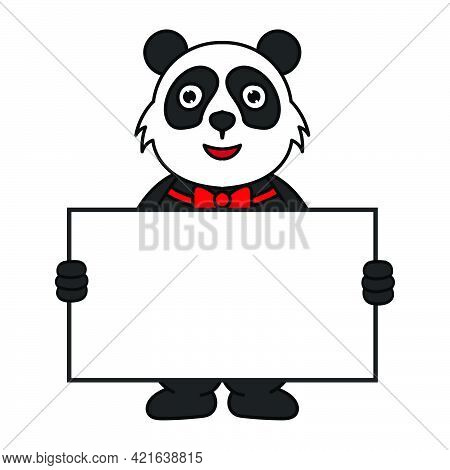 Cute Fat Panda Mascot Cartoon Character Illustration Holding A White Board