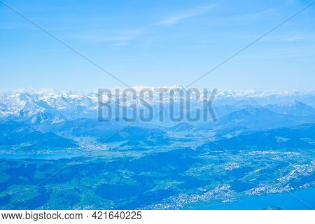 Swiss Alps in Switzerland. Aerial panoramic view