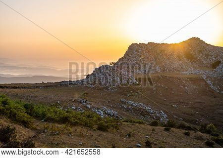 Sunset From Rocca Del Crasto Near Alcara Li Fusi In The Nebrodi Park, Sicily
