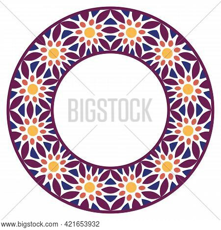 Decorative Round Ornament. Ceramic Tile Border. Pattern For Plates Or Dishes. Islamic, Indian, Arabi