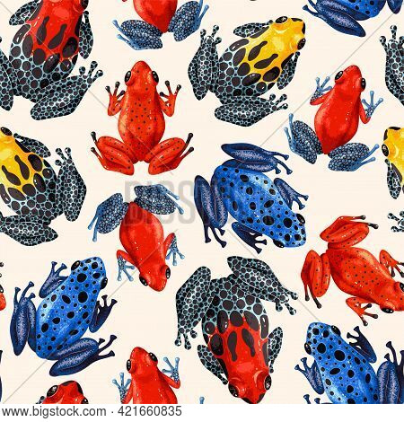Vector Seamless Pattern With Vivid Tropical Frogs