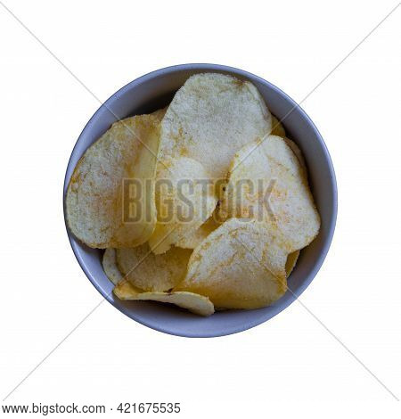 Isolated Plate Of Potato Chips On White Background