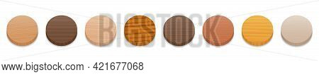 Wooden Slices. Collection Of Wood Discs, Different Colors, Glazes, Textures From Various Trees To Ch
