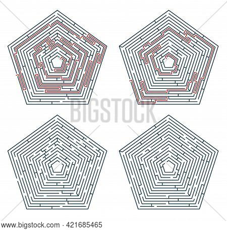 Labyrinth Maze Game Or Puzzle With Way Exit Escape, Vector. Riddle Game Or Rebus, Find The Way On Pe