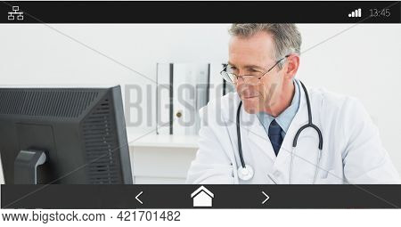 Composition of male doctor during online consultation. global online medicine and technology concept digitally generated image.