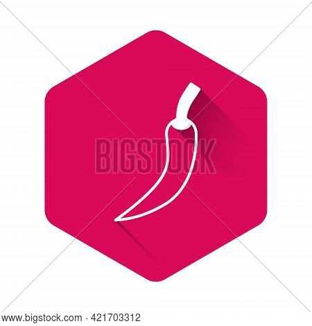 White Hot Chili Pepper Pod Icon Isolated With Long Shadow Background. Design For Grocery, Culinary P