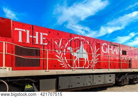 Adelaide Parklands Terminal, South Australia - August 4, 2019: The Ghan Train Ready To Depart For It
